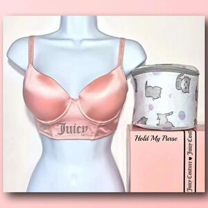 Juicy Couture Sexy Pink Push Up Bra size 34C & Cute Cat Lingerie Wash Bag New